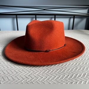 Wyeth Rust London Wool Fedora Hat With Leather Band